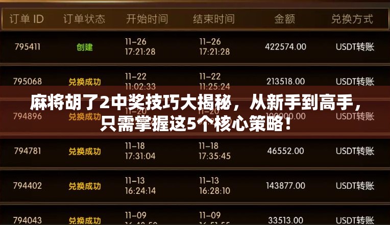 麻将胡了2中奖技巧大揭秘，从新手到高手，只需掌握这5个核心策略！